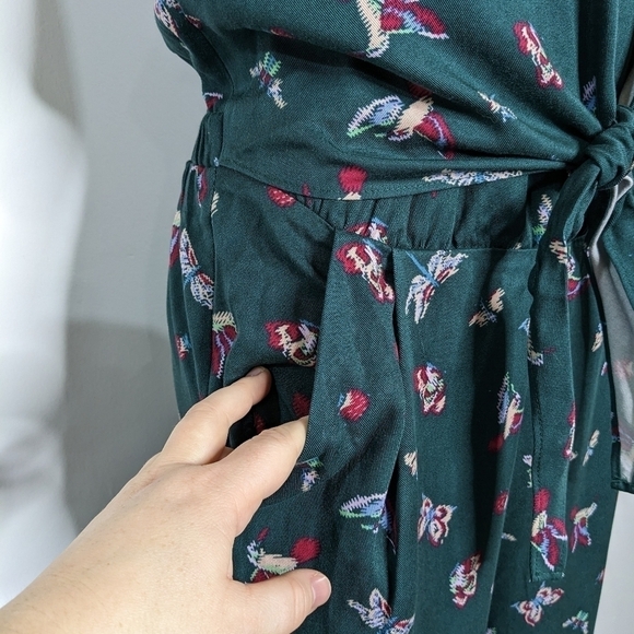 NWT Matilda Jane green butterfly & hummingbird ruffle strap tie waist jumpsuit M - Picture 4 of 12